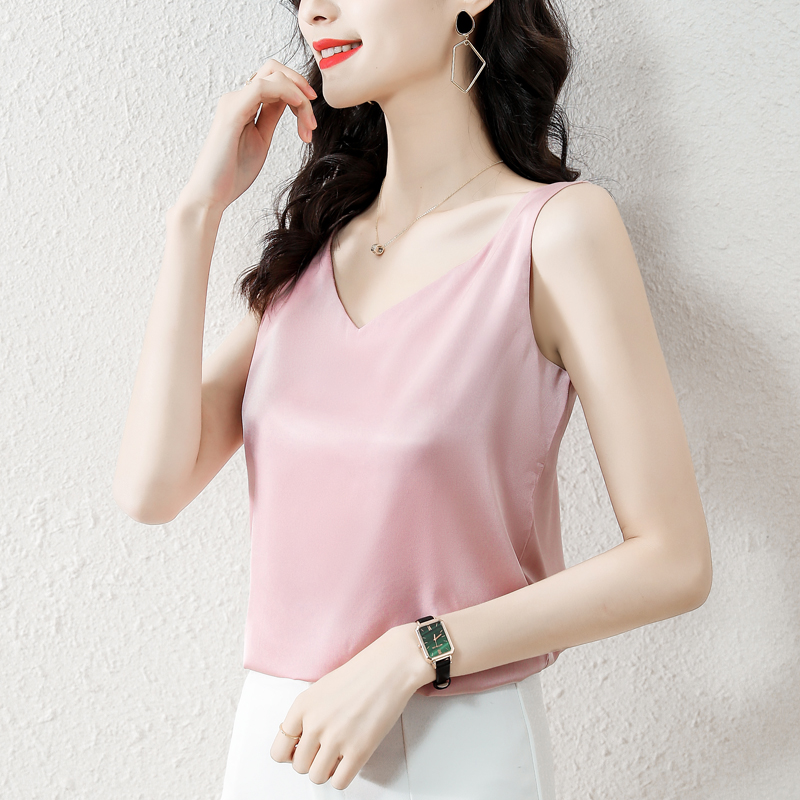실크 캐미솔 인사이드 가져 가라. 정장 화이트 검정색 만나는 새틴 뽕나무 누에 실크 맨위 작은 여름