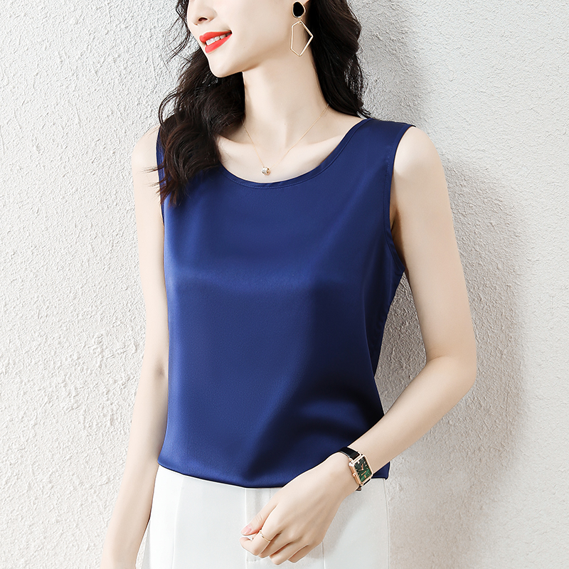 2026 새틴 캐미솔 봄 여름 외출용 만나는 섹시함 라운드 넥 빅 사이즈 슬림해 보이는 정장 인사이드 가져 가라.