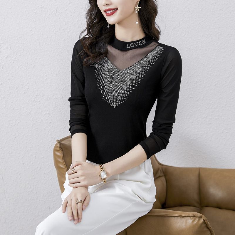 2026 봄 새로운 품격 홀로우 아웃 핫픽스 기본 셔츠 몸매 가꾸기 슬림해 보이는 무용 서비스 망사 맨위