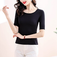 批发莫代尔中袖<b class='q'>t</b><b class='q'>恤</b>女2026夏季新款低领<b class='q'>紧身</b>U领打底衫内搭高级感上衣装