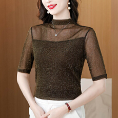 批发2026夏季金银线立领<b class='q'>打底衫</b>女装洋气时尚个性上衣欧货小衫