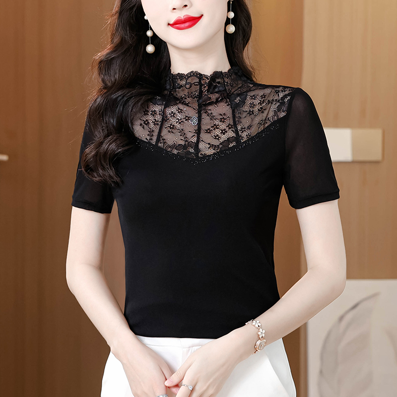 2026 레이스 조각 핫픽스 기본 셔츠 여성 외국 가스 새로운 슬림해 보이는 품격 망사 인사이드 가져 가라. 긴팔 맨위