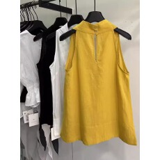 批发十三行女装新款2026夏季纯色宽松减龄V领挂脖无袖衬衫娃娃衫上衣