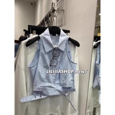 批发东大门夏季辣妹<b class='q'>条纹</b>别致<b class='q'>衬衫</b>外穿无袖背心女设计感小众短款上衣