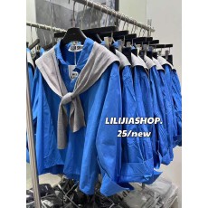批发韩国东大门秋季新款时髦显白蓝色气质长袖<b class='q'>衬衫</b>针织披肩两件套上衣