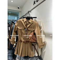 批发韩国<b class='q'>东大门</b>春季新款洋气显瘦工装风设计感衬衫<b class='q'>连衣裙</b>百褶短裙