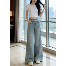 批发蕾丝<b class='q'>钉珠</b>阔腿<b class='q'>牛仔裤</b>女2026年春夏新款薄款爆款垂感超火直筒裤子女