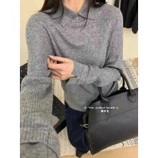 批发<b class='q'>欧洲站</b>2025秋季<b class='q'>新款</b>欧货翻领纯色细羊毛针织衫简约显瘦百搭打底衫