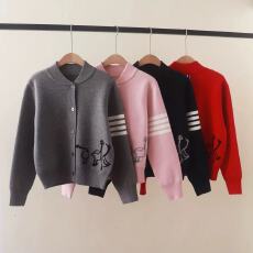 秋冬新款rb棒球领条纹四道杠下摆鸭子提花长袖针织毛衣外套厚款