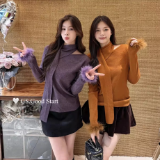 批发秋冬韩系复古纯欲设计感贵气<b class='q'>修身</b>显瘦针织小衫