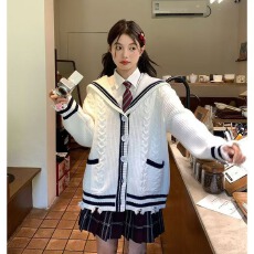 批发东京岁时记jk<b class='q'>制服</b>毛衣学院风白色<b class='q'>海军</b>领毛衣秋季新款针织开衫外套