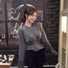 批发东大门<b class='q'>定制</b>新品秋冬针织衫百搭可爱图案<b class='q'>高级</b>上衣