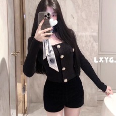 批发秋冬新款小香风方领飘带长袖<b class='q'>针织</b><b class='q'>开衫</b>女修身显瘦<b class='q'>短款</b>毛衣内搭