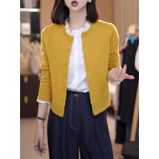 批发高级感黄色针织开衫女2025秋季<b class='q'>大码</b>胖mm显瘦毛衣外套洋气欧货上衣