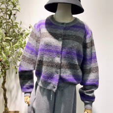 批发出韩国单弹力柔软条纹宽松短款毛衣开衫外套复古<b class='q'>文艺</b><b class='q'>范</b>