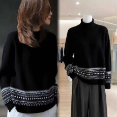 批发法式复古费尔岛风半高领针织衫2025秋季时尚高级感慵懒风显瘦毛衣