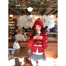 费尔岛毛衣针织开衫女秋冬新款修身红色圣诞提花上衣外套