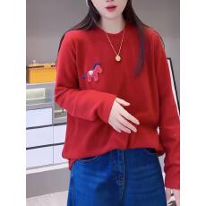 批发小马刺绣红色双面绒长袖T恤女2025冬新款休闲百搭显瘦保暖打底衫