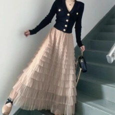 批发层层蛋糕裙网纱半身裙女<b class='q'>春</b>秋季高腰蓬蓬裙纱裙百褶长裙
