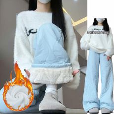 批发东北毛绒棉裤女秋冬2025新款加绒加厚保暖防寒裤羊羔绒束脚阔腿裤