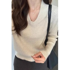 批发美式复古v领<b class='q'>大码</b>长袖简约毛衣女春秋高级感显瘦内搭打底针织上衣