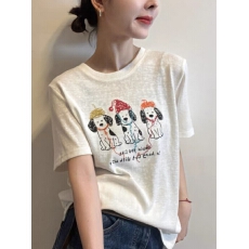批发卡通<b class='q'>可爱</b>戴帽小狗印花短袖T恤女夏季新款圆领体恤打底衫内搭上衣