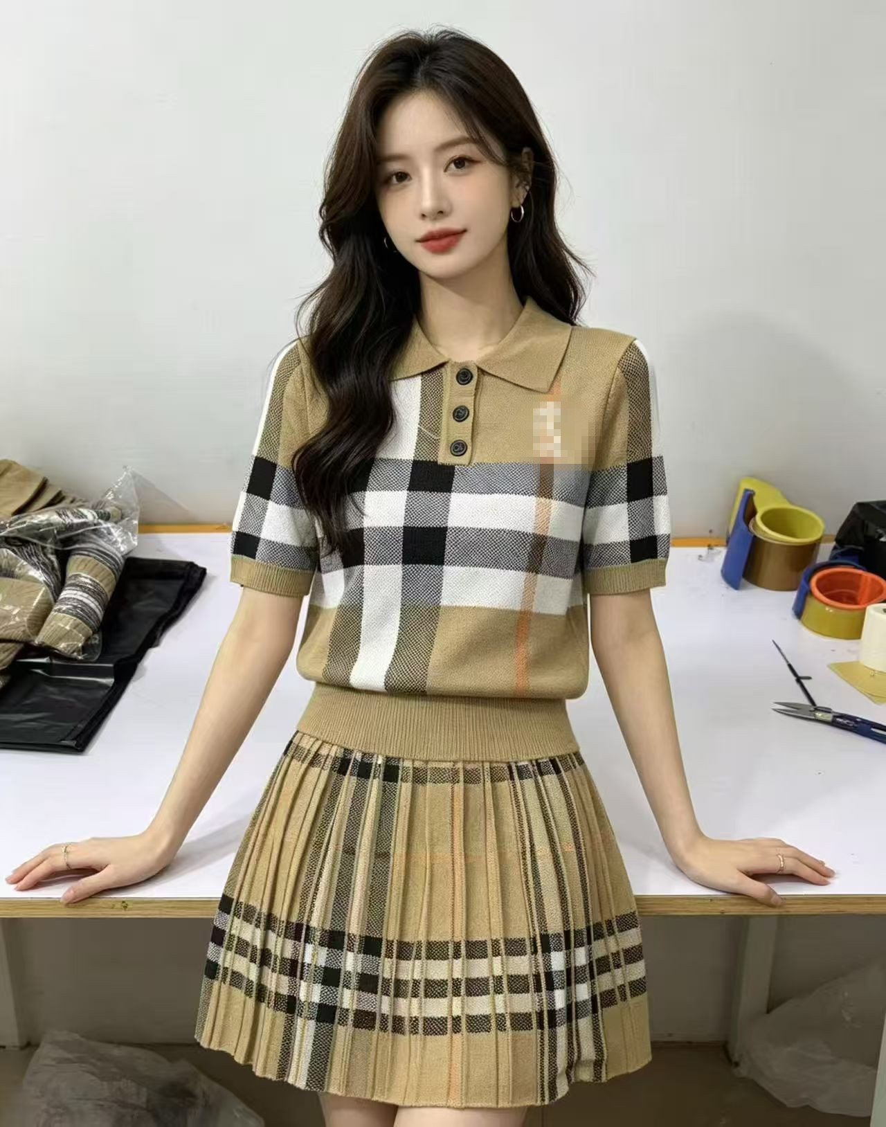 영국식 레트로 스타일 클래식 체크무늬 니트 레트로 부적 쉬운 착용 오래된 돈 바람 ~ 중 고급 센스 두 조각 여성 세트