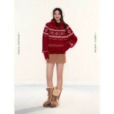 ANDYET AD1费尔岛套头毛衣蝙蝠袖高领休闲上衣慵懒气质保暖针织衫