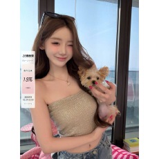 批发XUAN璇璇ins纯欲风重工闪钻修身针织抹胸背心女打底内搭抹胸上衣