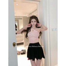 批发F PROJECT【白日幻想】纯欲<b class='q'>修身</b>斜肩肌理感褶皱拉链针织上衣