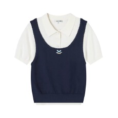 批发NUTO甜酷学院风时髦减龄<b class='q'>假两件</b>上衣春夏新品小众气质百搭短上衣