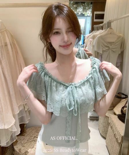 as 열세 개 여성 의류 여름 한 부서 프랑스식 부드러운 레이스 레이스 보트넥 니트 스웨터 오프숄더 몸매 가꾸기 맨위