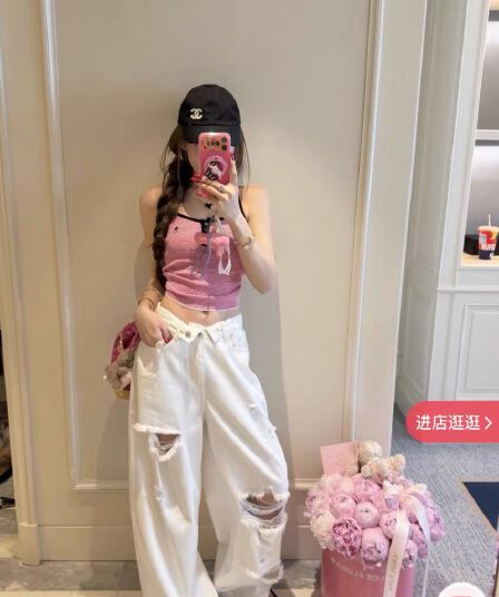 9 월 홈 분말 블랙 동화 장미 베르 미첼 리 행침 목 얼음 실크 조끼 블랙 흰색 스트립 행침 목 얼음 실크 조끼 트렌디 ins