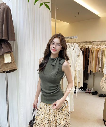 gs.good start 프랑스식 부드러운 순수한 욕망 레이스업 몸매 가꾸기 니트 작은 셔츠 여성 가을 캐주얼 슬림해 보이는 맨위