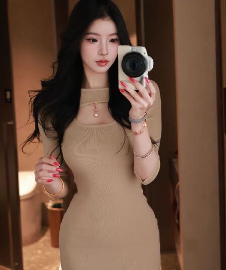 farte shop 흔들리는 라운드 넥 높음 폭탄 모직물 홀로우 아웃 롱 스커트 여성 가을 겨울 허리 수축 드레스
