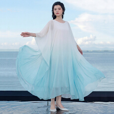 批发民族风女夏季新款禅舞服宽松<b class='q'>连衣裙</b>居士服茶服服古装飘逸长裙大码