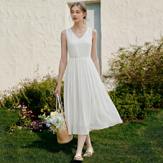 批发多色连衣裙无袖V领背心裙女夏海边度假<b class='q'>沙滩裙</b>雪纺长裙高级感