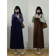 批发实拍 <b class='q'>大码</b>简约大气舒服可调节肩带吊带裙+长袖打底T恤两件套女