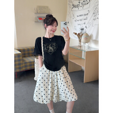 批发实拍 大码韩系少女花苞裙裤+兔子蕾丝花边短袖T恤两件套女