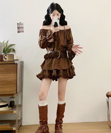 실사 빅 사이즈 지방 mm 가을 인터넷 색상 캐주얼 반소매 참나무 늑골 칼라 맨위 다용도 미니 스커트 세트