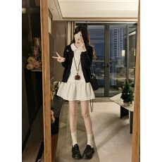 批发实拍～大码胖MM法式白色长袖衬衫连衣裙学院风