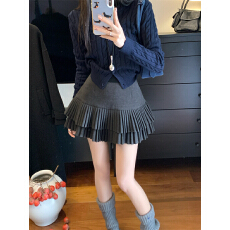 批发实拍～大码胖MM复古设计感百褶半身裙A字高腰显瘦防走光短裙