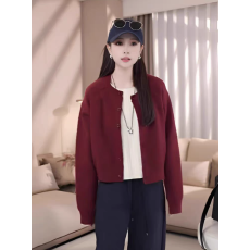 批发短款针织开衫外套女2025新款爆款春<b class='q'>秋</b>外搭休闲圆领卫衣女红色上衣