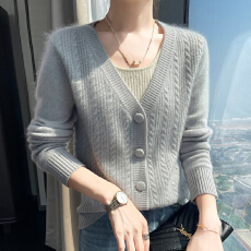 批发2025年春<b class='q'>秋</b>冬新款装羊绒开衫女V领针织毛衣外搭韩版宽松外套上衣