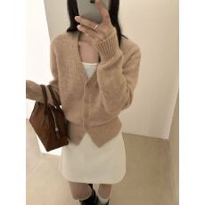批发韩系温柔V领针织开衫女秋冬软糯显高显瘦多色百搭小个子毛衣外套