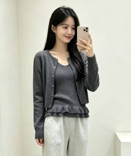 한국 chic 가을 새로운 부드러운 연령 감소 홀로우 아웃 프릴 슬립 여성 니트 오픈 가디건 스웨터 작은 외투
