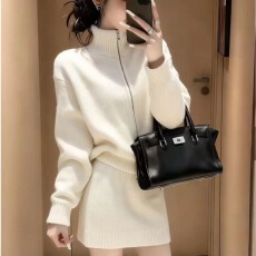 批发法式独特<b class='q'>冬</b>装一整套小香风灰色毛衣开衫高级感外套半身裙两件套装