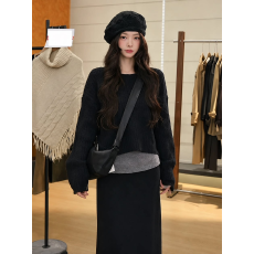 批发淡人轻熟高知韩系穿搭一整套秋季女装套头麻花毛衣半身裙两件套装