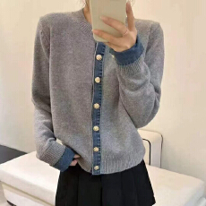 批发松弛风日系女装秋冬新款时尚针织开衫牛仔拼接显瘦慵懒风毛<b class='q'>衣外套</b>