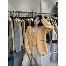 批发韩系慵懒漂亮针织开衫外套<b class='q'>女</b>秋冬季显瘦<b class='q'>背心</b>吊带长袖上衣两件套装